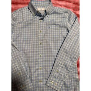 Southern Tide Kids Intercoastal Plaid Button Down Shirt Blue Green Size L 12-14